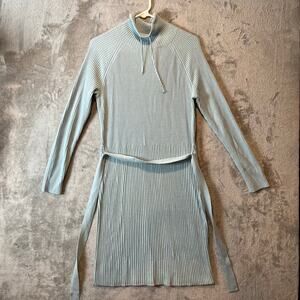 Etcetera Ribbed Knit Midi Sweater Dress Size Large Wool Blend Blue New‎ *Flawed